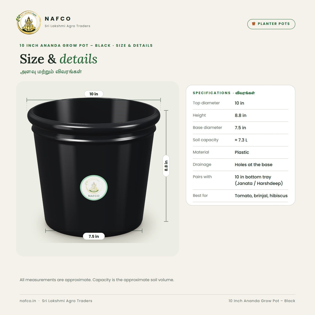 10 Inch Ananda Grow Pot – Black – size and details