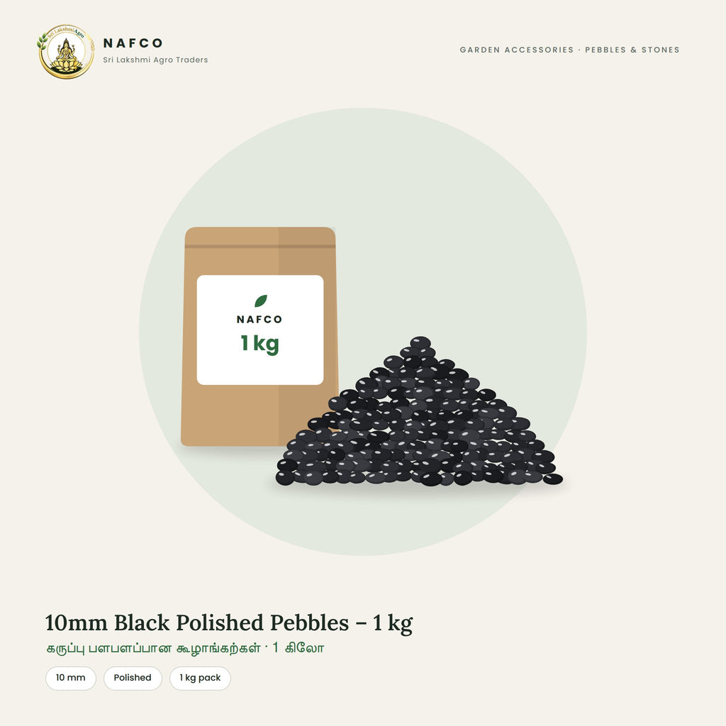 10mm Black Polished Pebbles – 1 kg