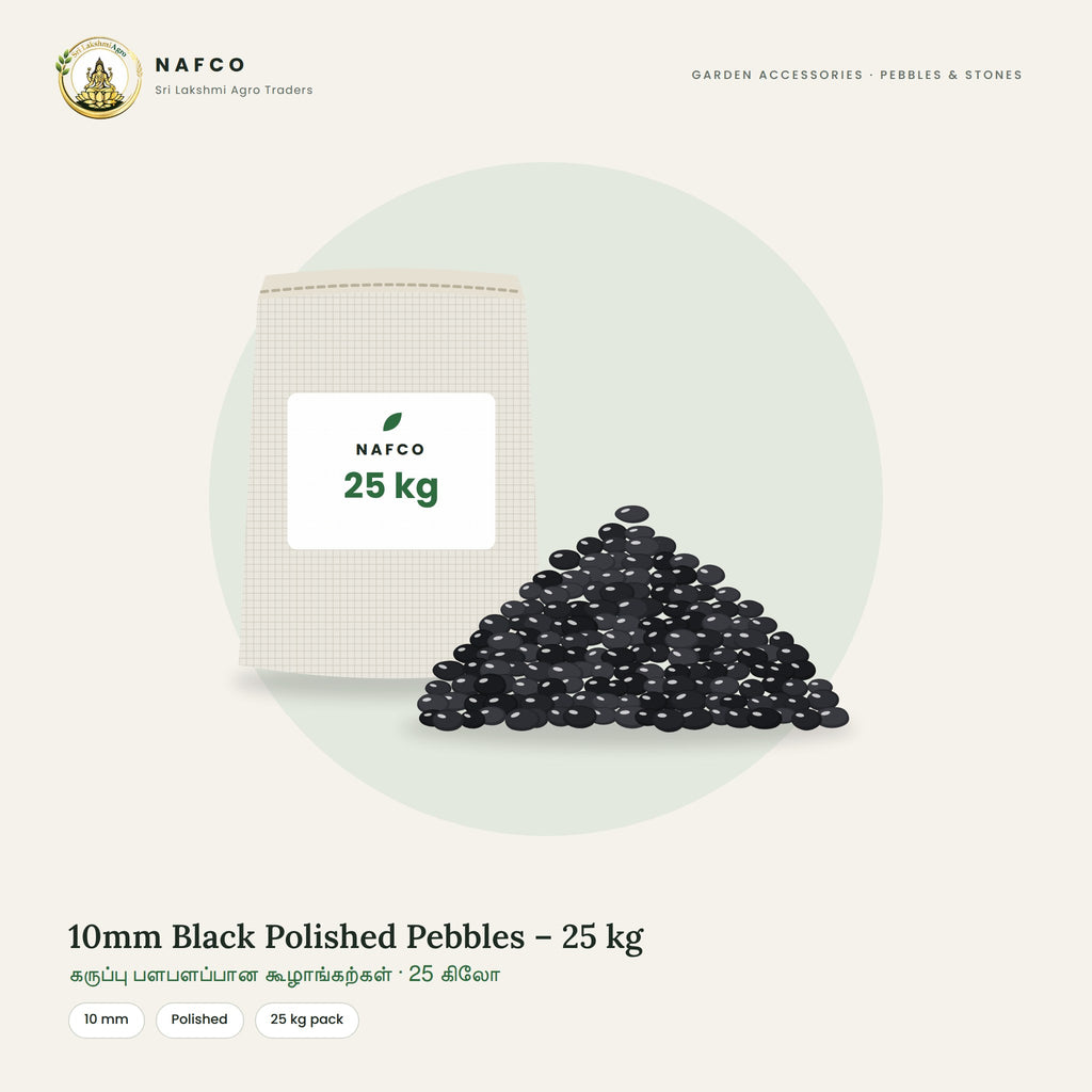 10mm Black Polished Pebbles – 25 kg