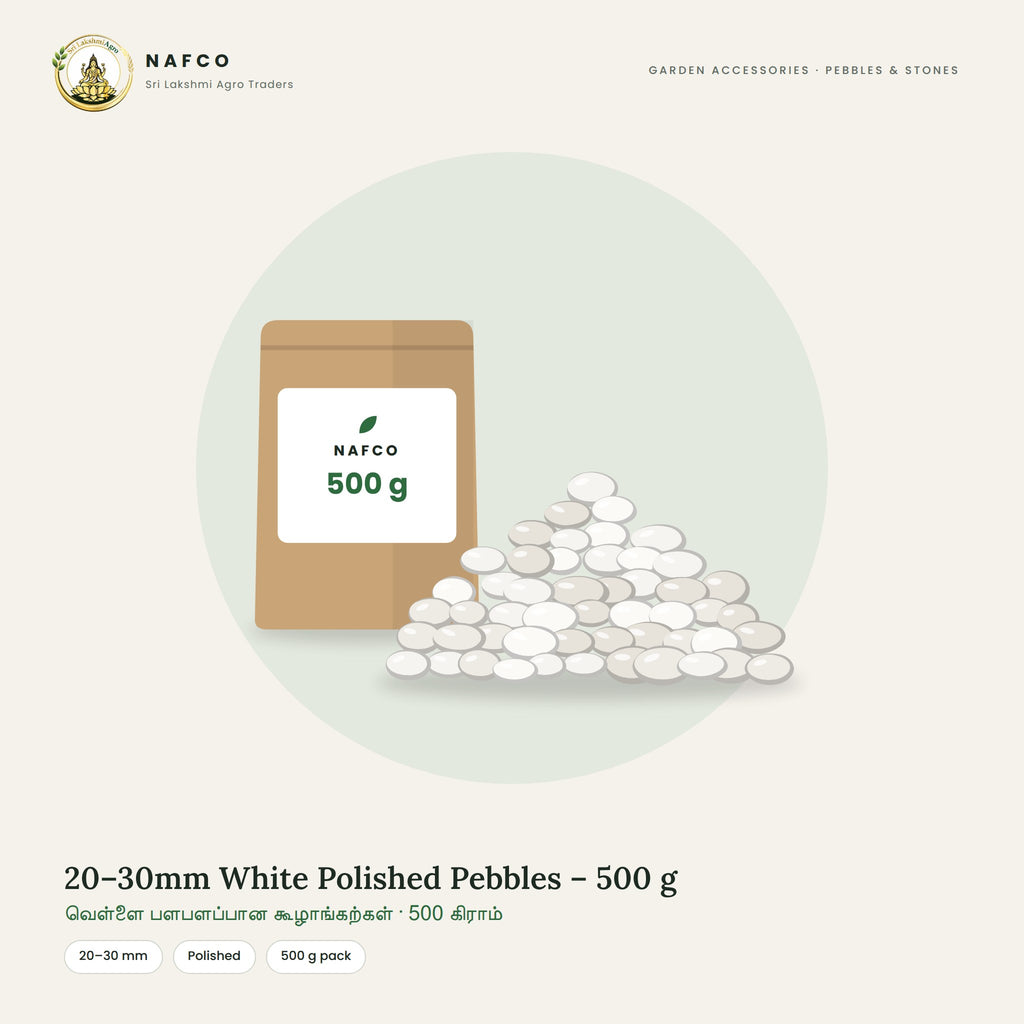 20–30mm White Polished Pebbles – 500 g