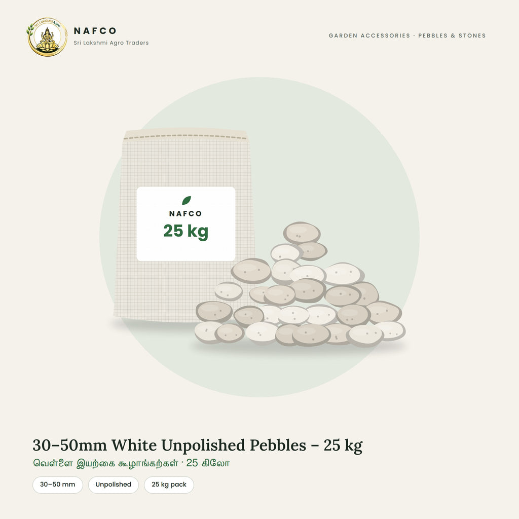 30–50mm White Unpolished Pebbles – 25 kg