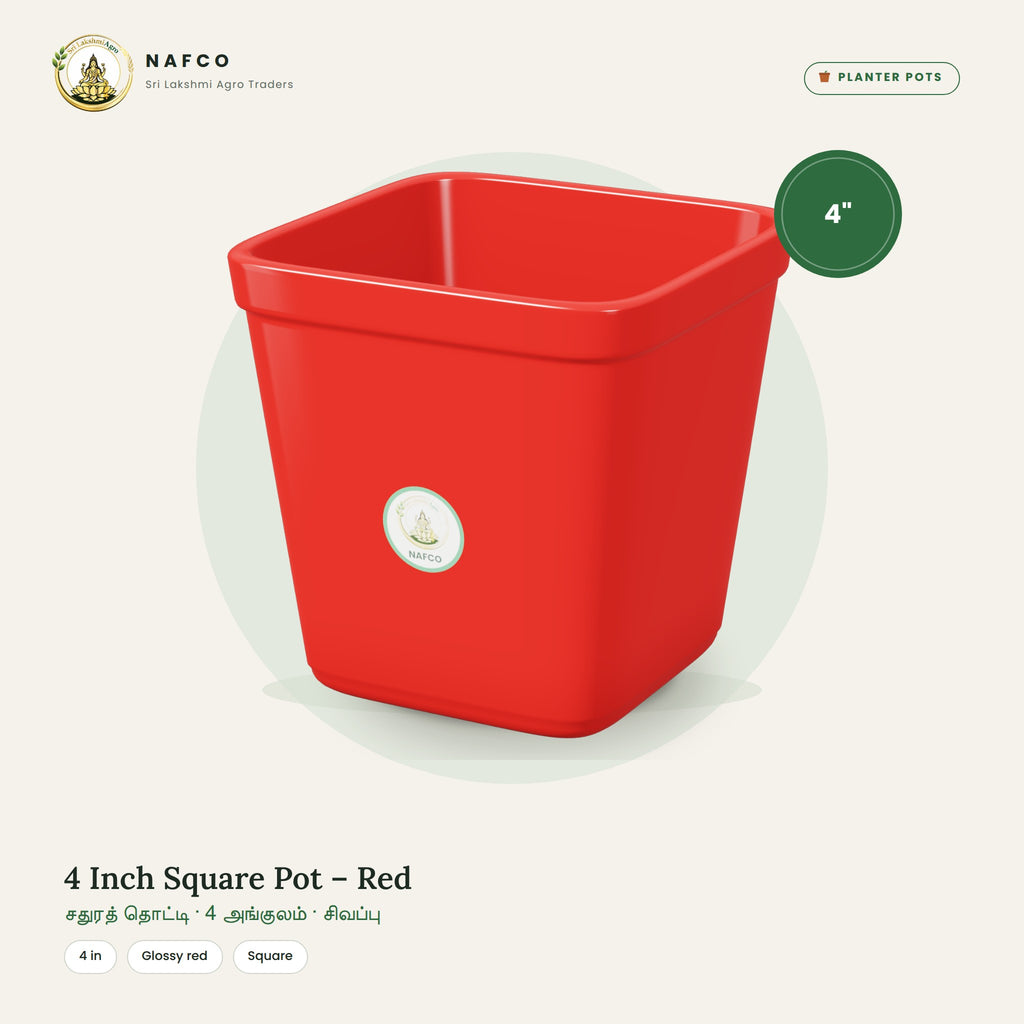 4 Inch Square Pot – Red