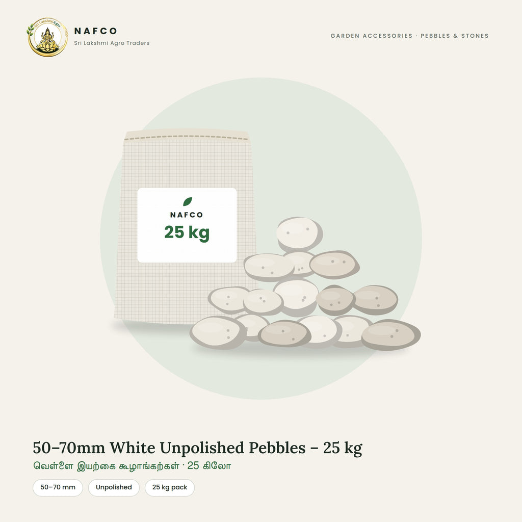 50–70mm White Unpolished Pebbles – 25 kg