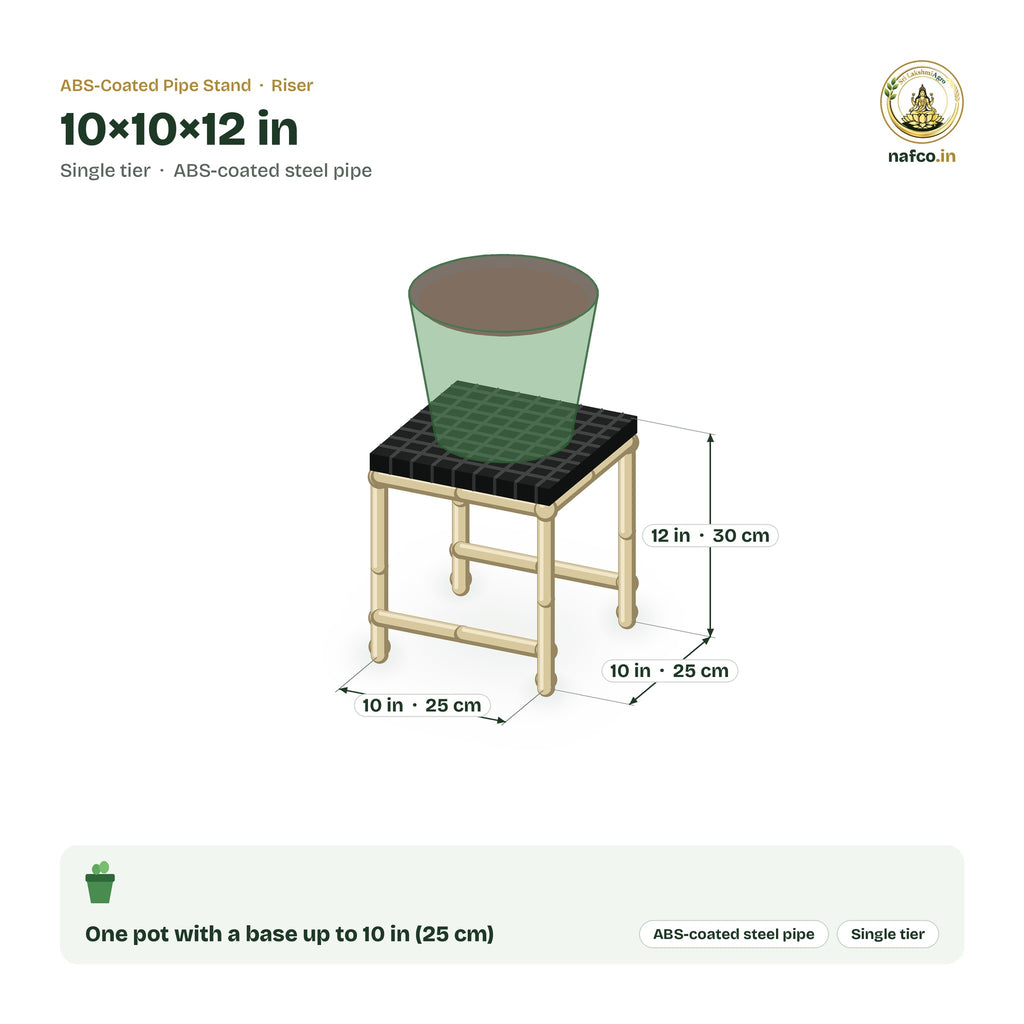 ABS-Coated Pipe Stand – 10×10×12 in size guide with dimensions and how many pots it holds