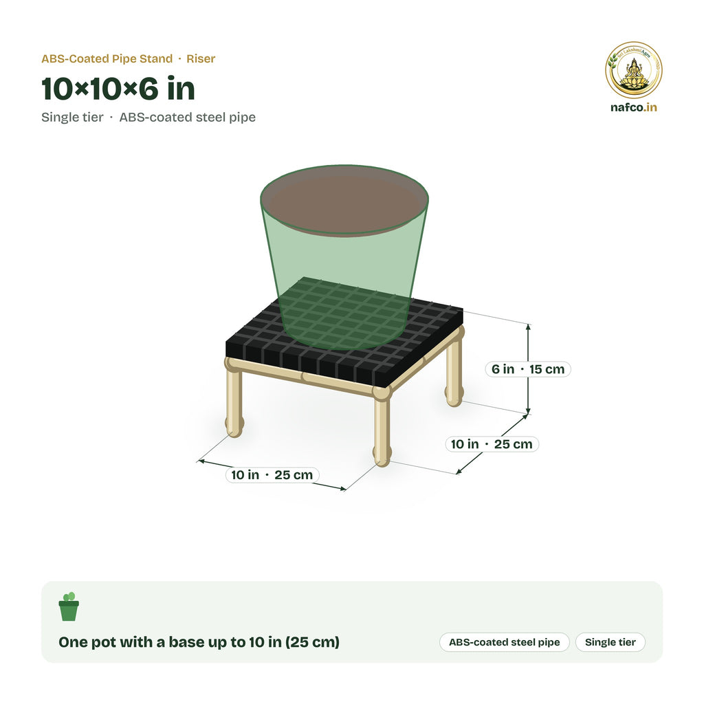 ABS-Coated Pipe Stand – 10×10×6 in size guide with dimensions and how many pots it holds