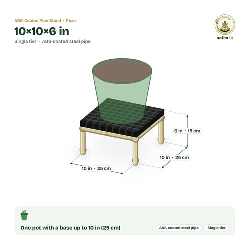 ABS-Coated Pipe Stand – 10×10×6 in size guide with dimensions and how many pots it holds