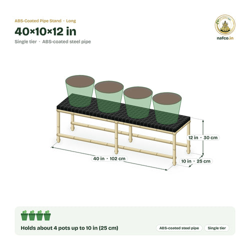 ABS-Coated Pipe Stand – 40×10×12 in size guide with dimensions and how many pots it holds