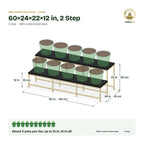 ABS-Coated Pipe Stand – 60×24×22×12 in, 2 Step size guide with dimensions and how many pots it holds
