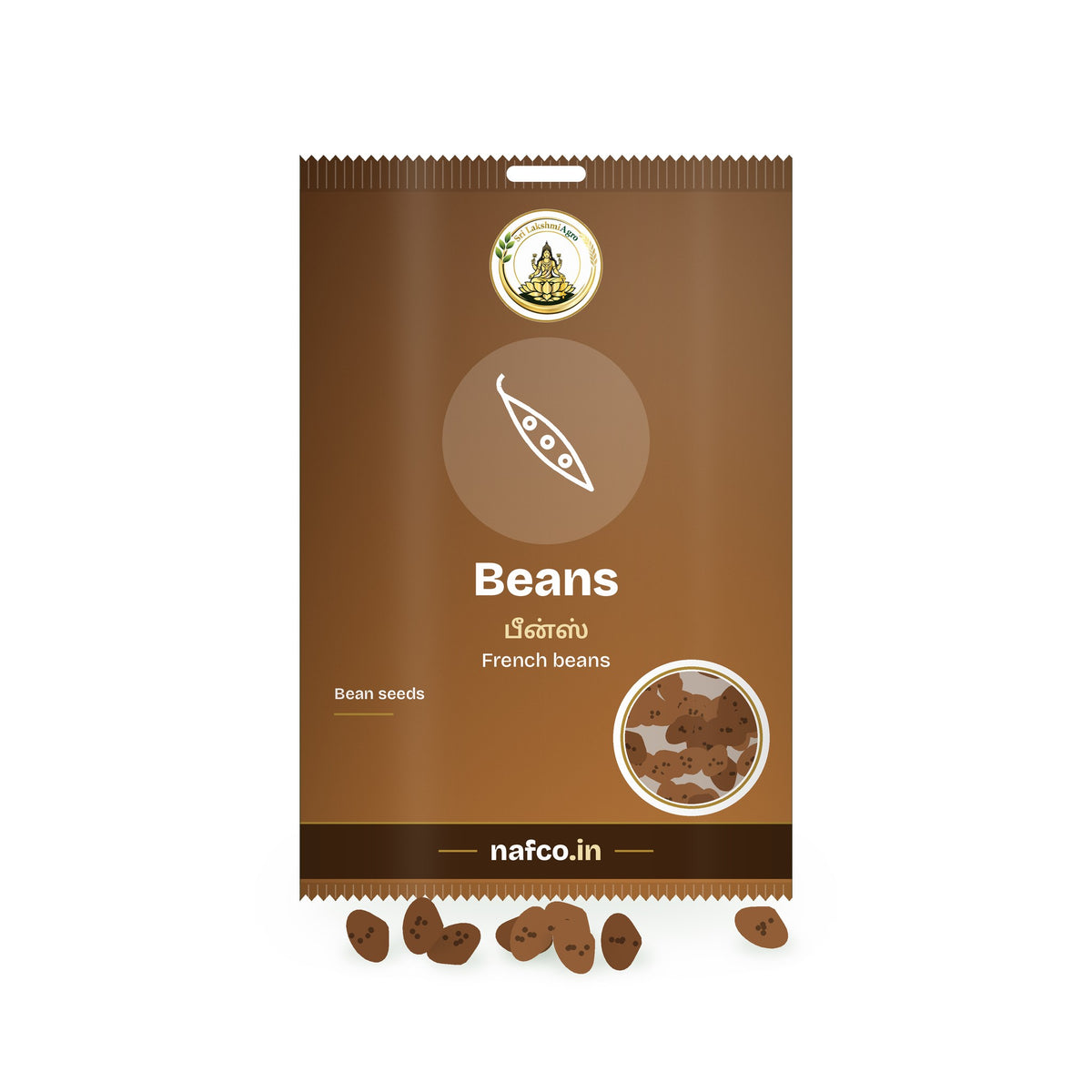 Beans Seeds: Sri Lakshmi Agro seed packet with a window showing the seeds