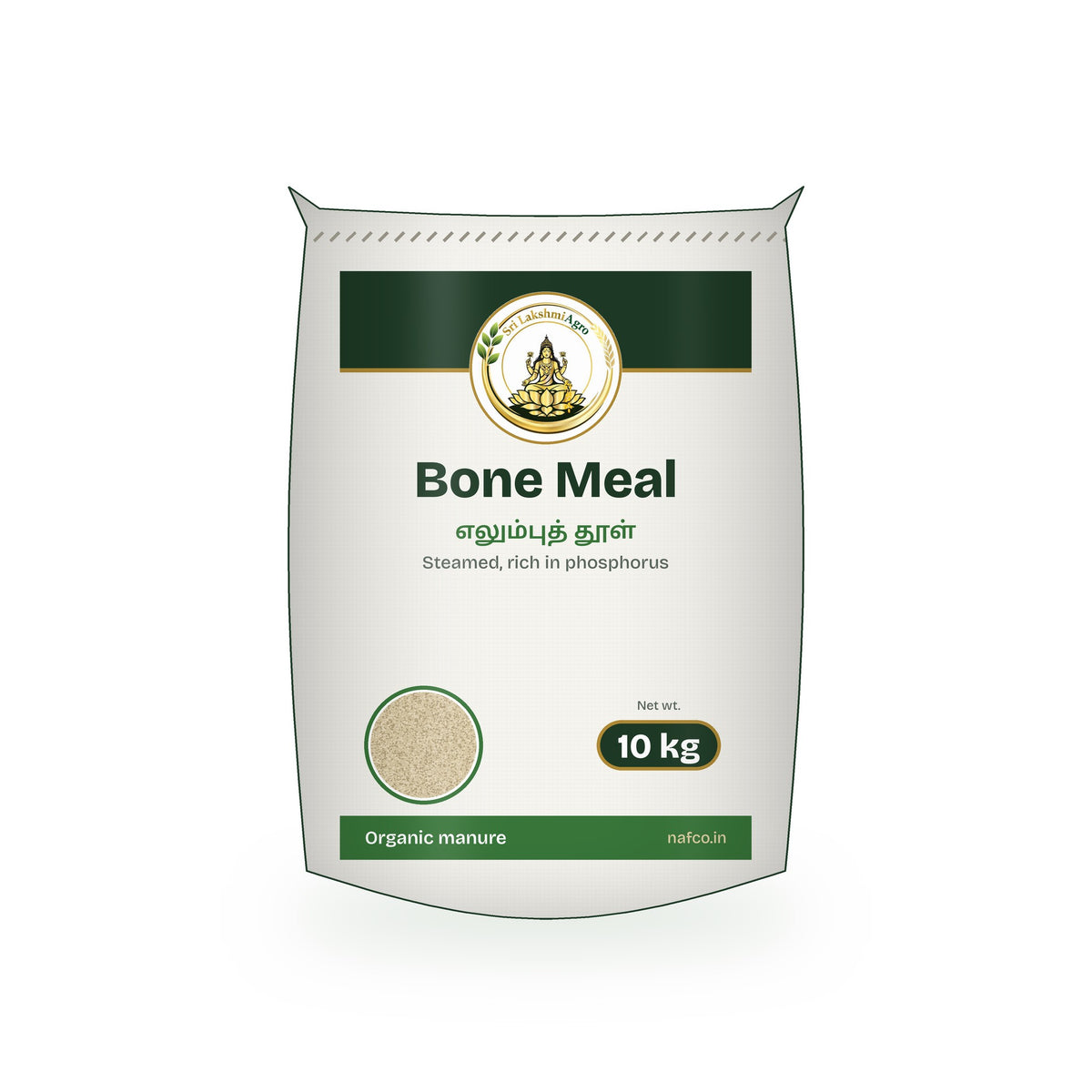 Bone Meal (Steamed) – 10 kg in a Sri Lakshmi Agro woven sack