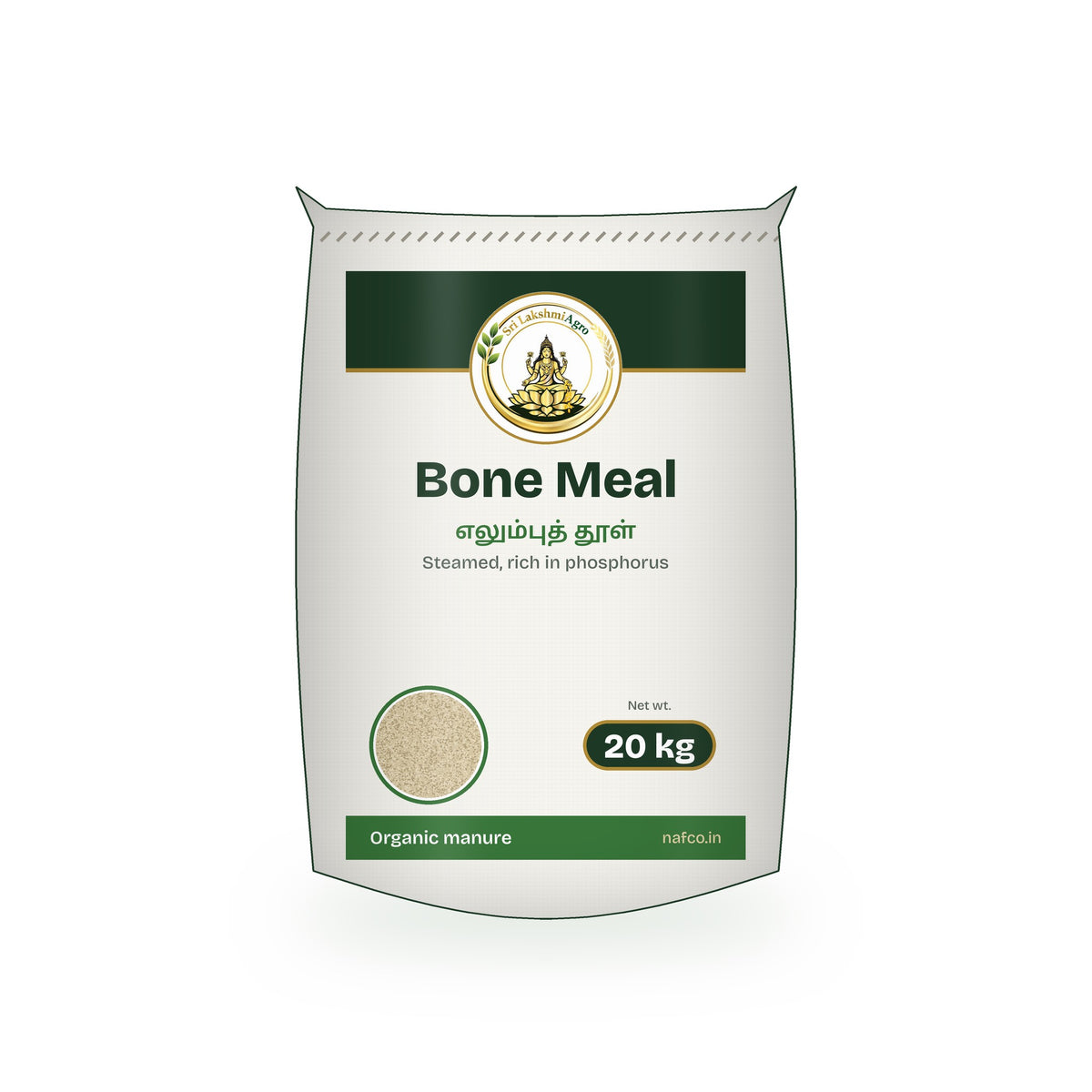 Bone Meal (Steamed) – 20 kg in a Sri Lakshmi Agro woven sack