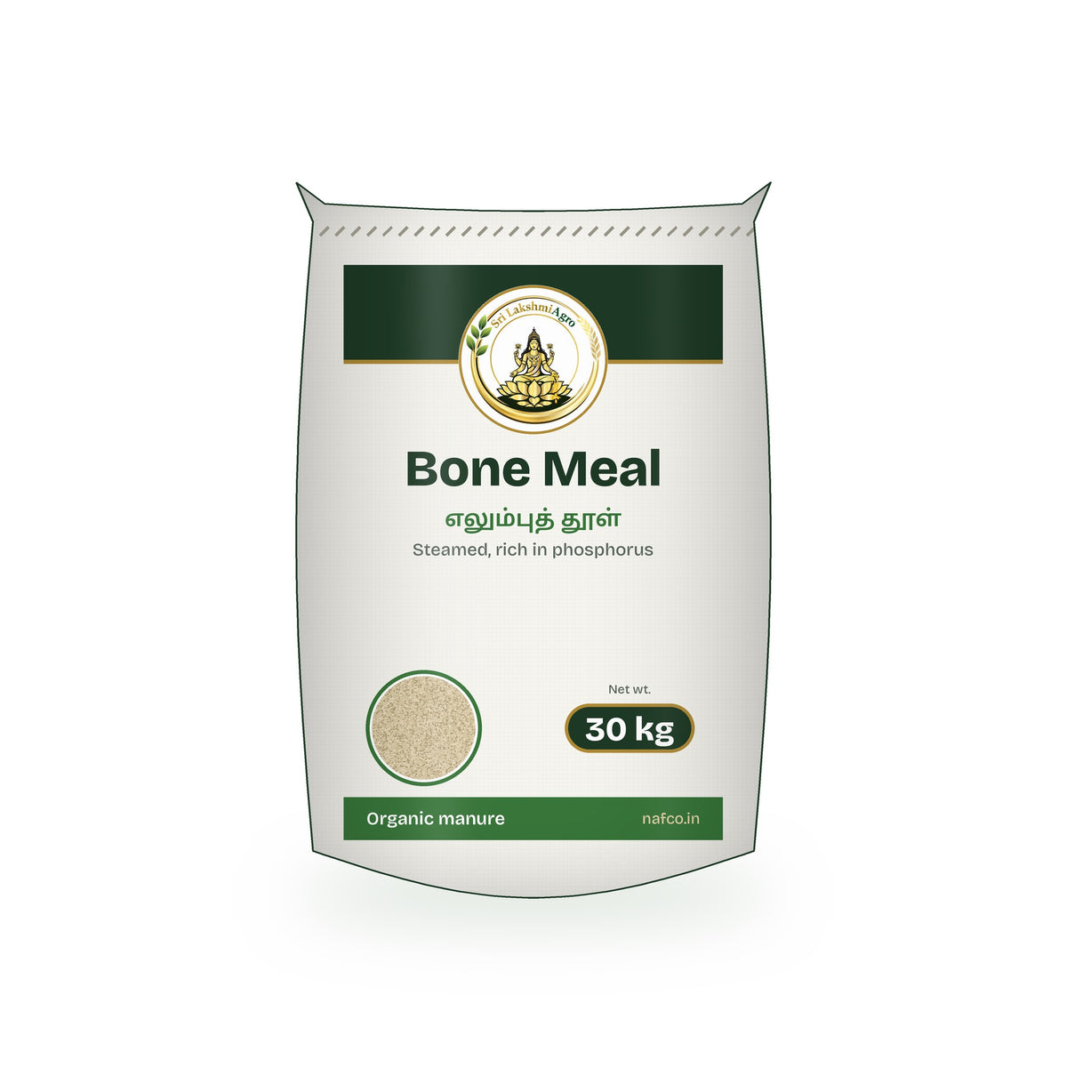 Bone Meal (Steamed) – 30 kg in a Sri Lakshmi Agro woven sack