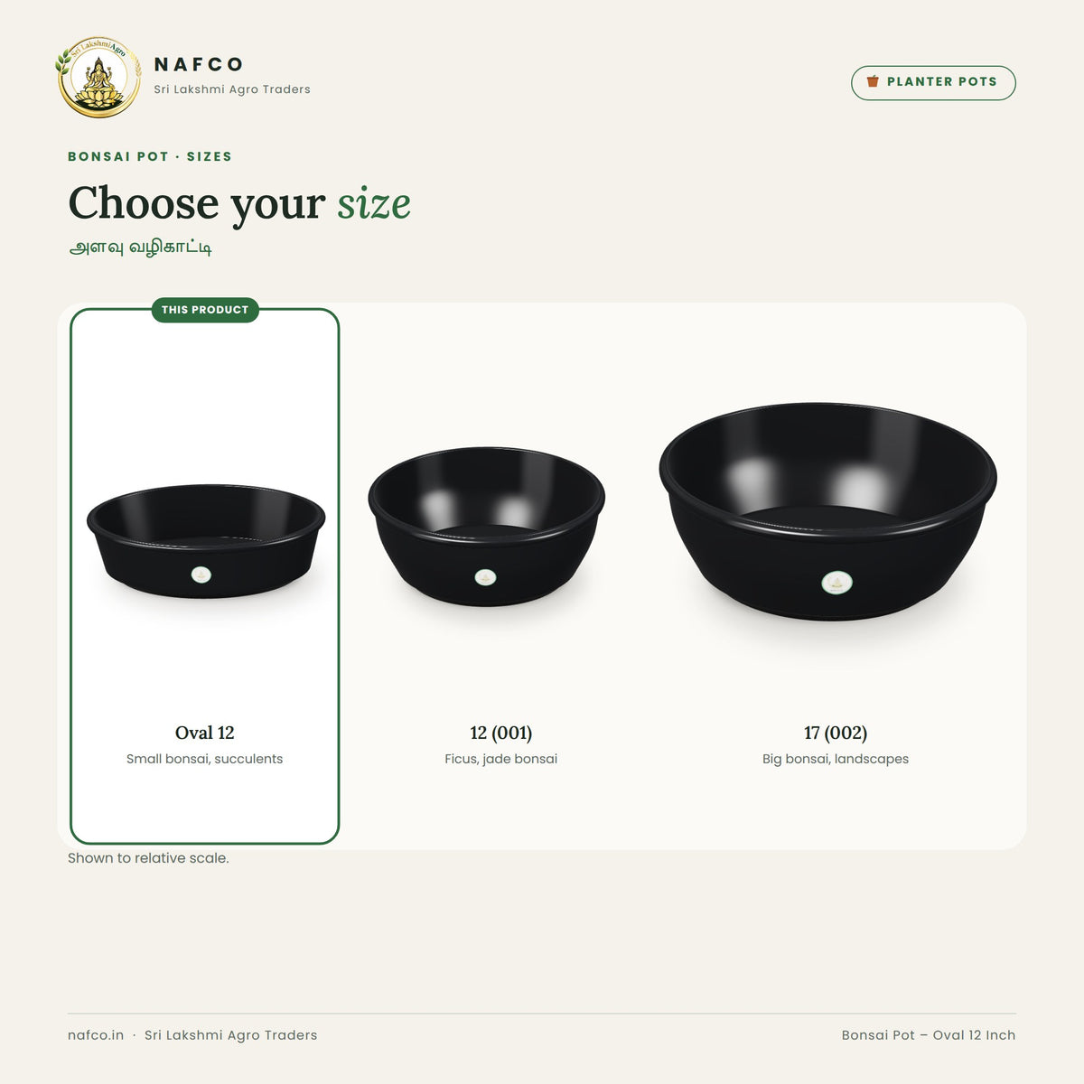 Bonsai Pot – Oval 12 Inch – size guide