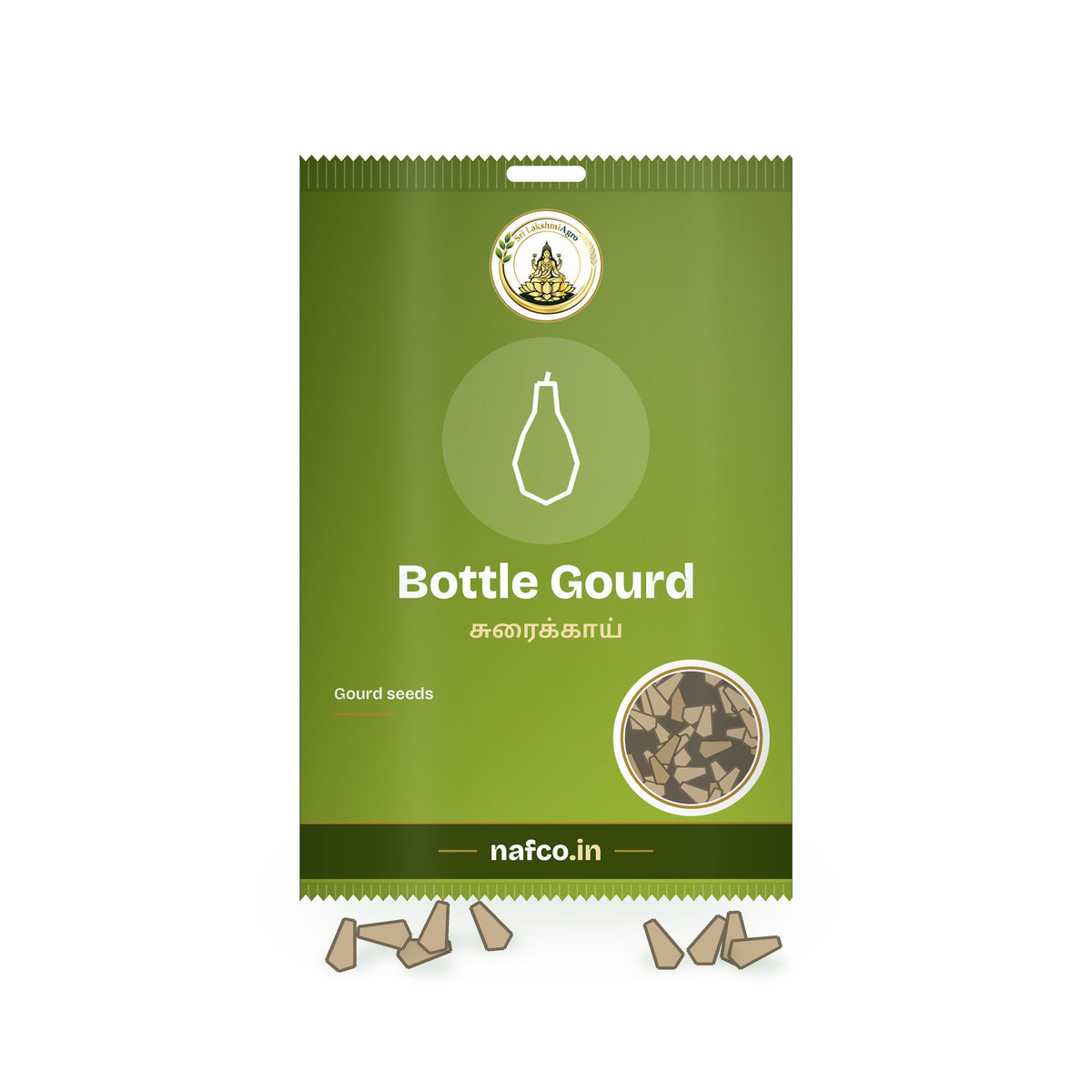 Bottle Gourd Seeds: Sri Lakshmi Agro seed packet with a window showing the seeds
