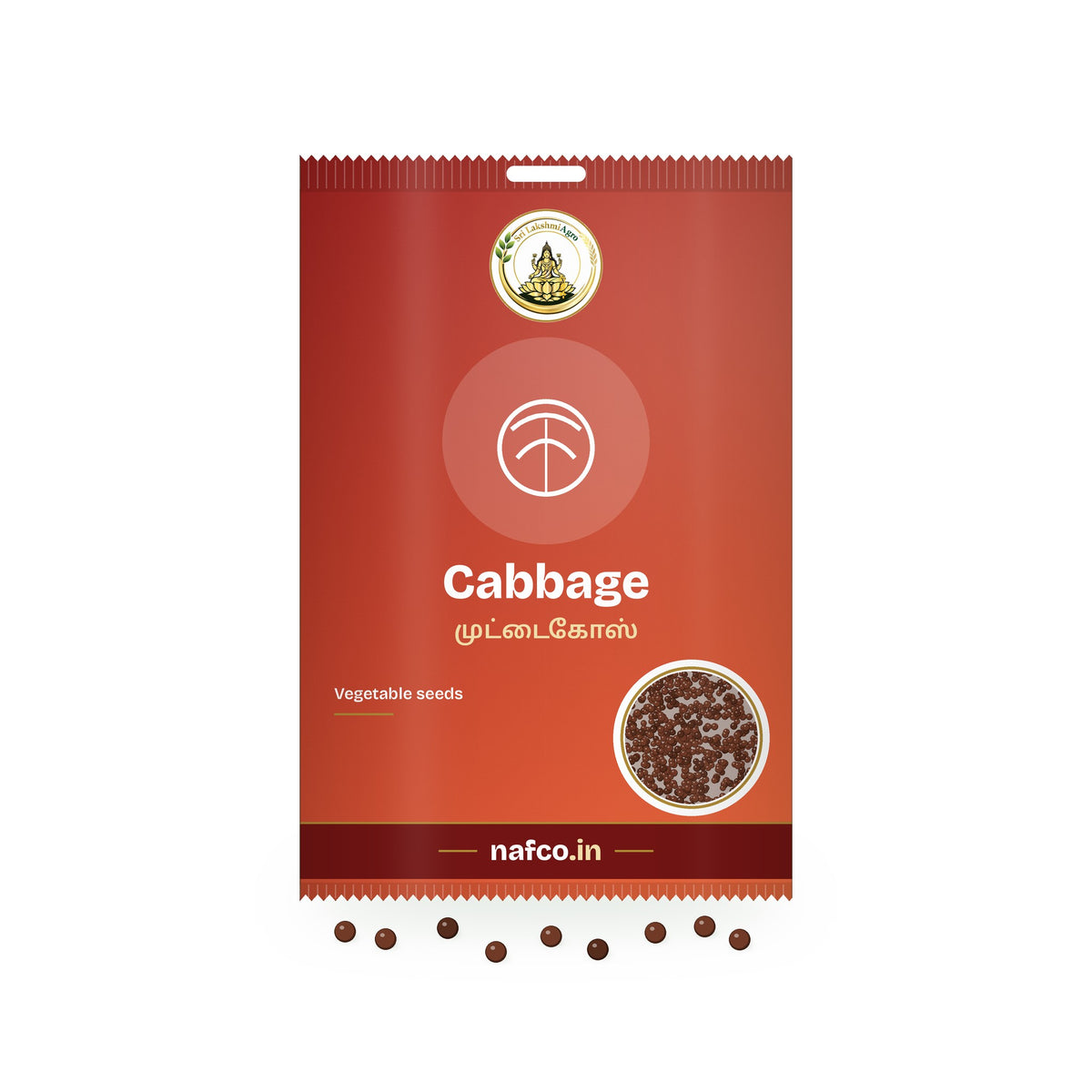 Cabbage Seeds: Sri Lakshmi Agro seed packet with a window showing the seeds