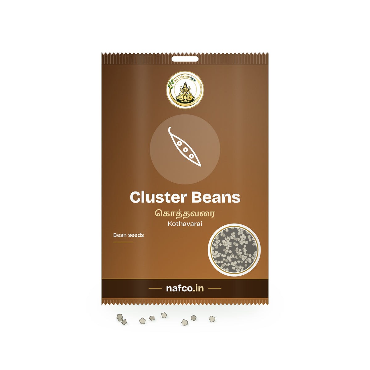 Cluster Beans Seeds: Sri Lakshmi Agro seed packet with a window showing the seeds