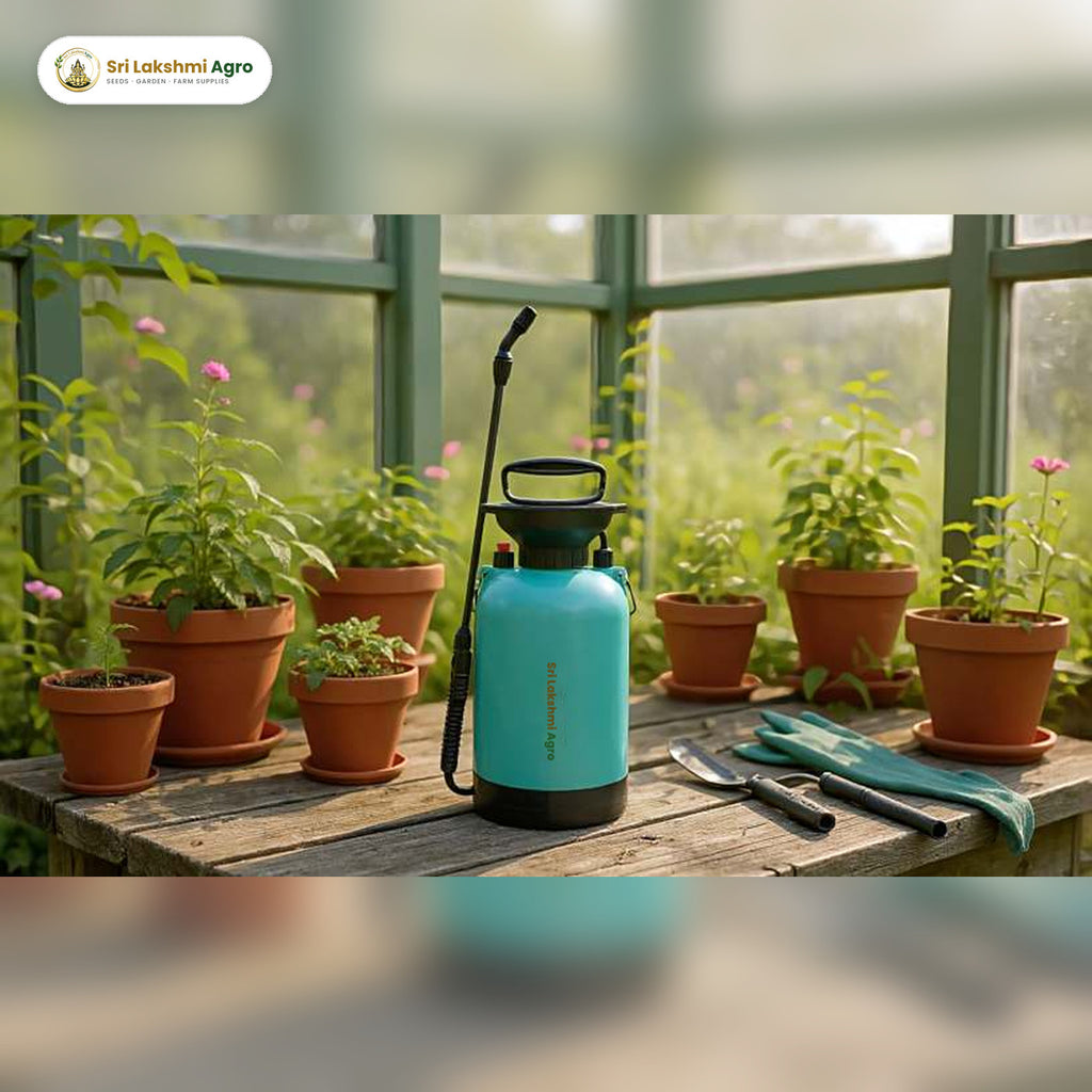 5 litre compression sprayer with lance in a greenhouse