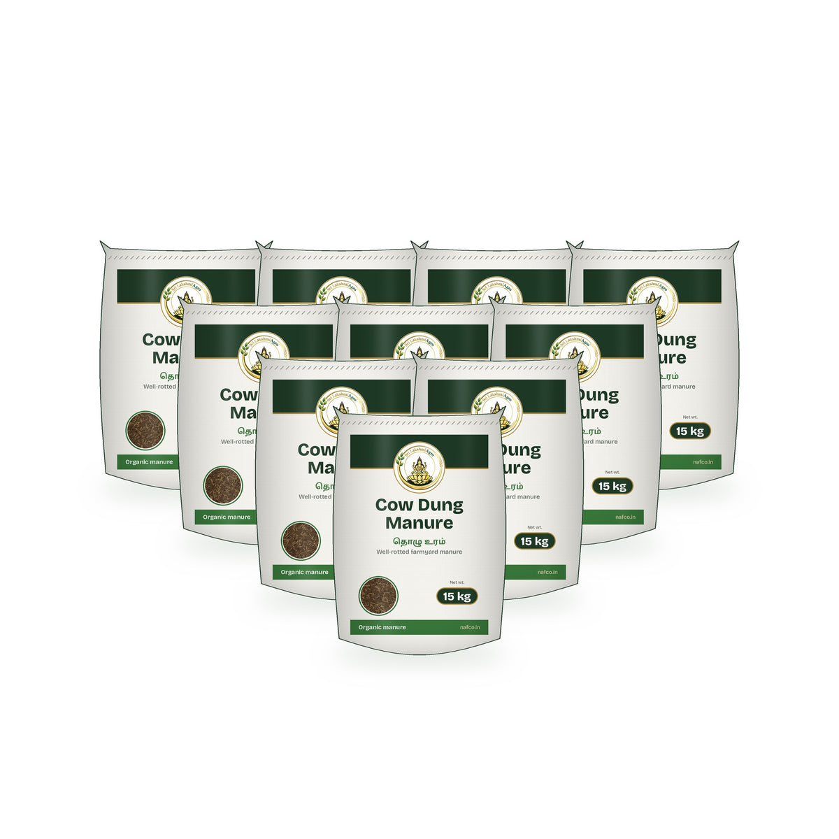 Cow Dung Manure – 15 kg, Pack of 10: Sri Lakshmi Agro packs grouped together