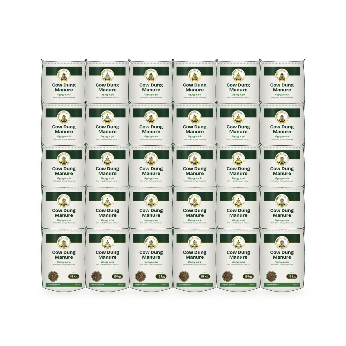 Cow Dung Manure – 15 kg, Pack of 30: Sri Lakshmi Agro packs grouped together