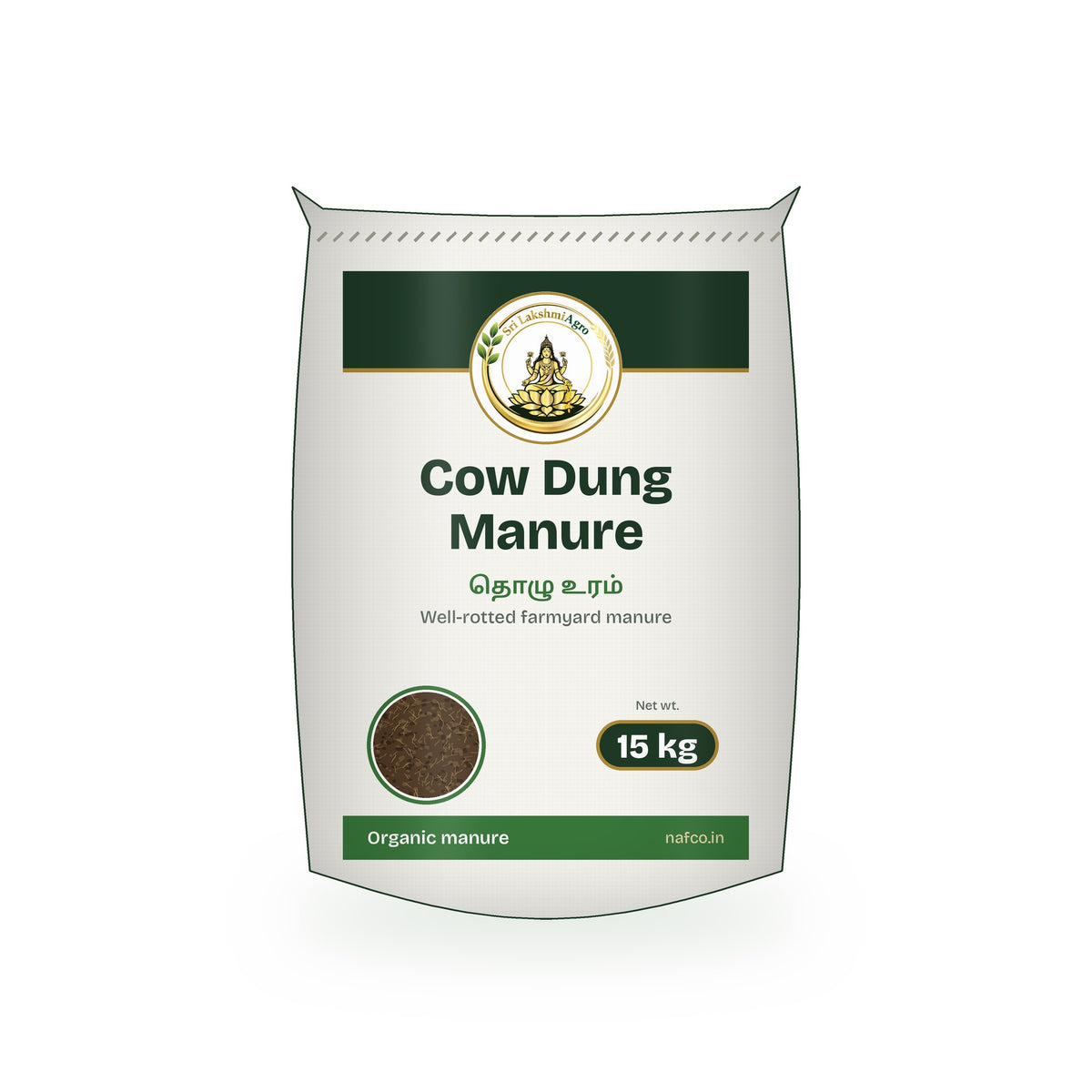 Cow Dung Manure – 15 kg in a Sri Lakshmi Agro woven sack