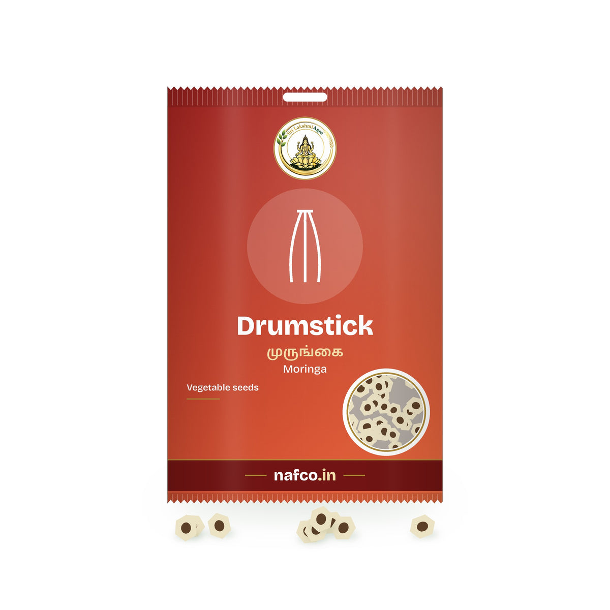 Drumstick Seeds (Moringa): Sri Lakshmi Agro seed packet with a window showing the seeds