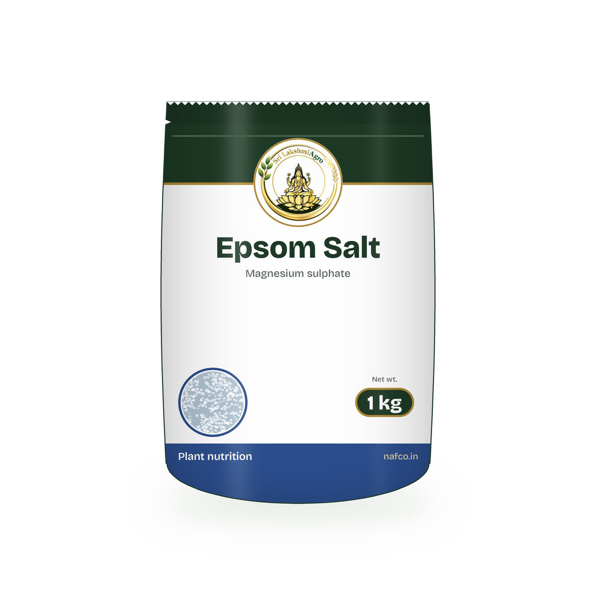 Epsom Salt – 1 kg in a Sri Lakshmi Agro stand-up pouch