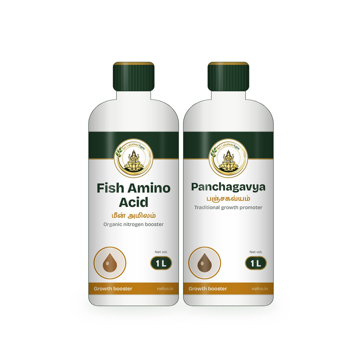 Fish Amino Acid 1 L + Panchagavya 1 L Combo: Sri Lakshmi Agro packs shown together