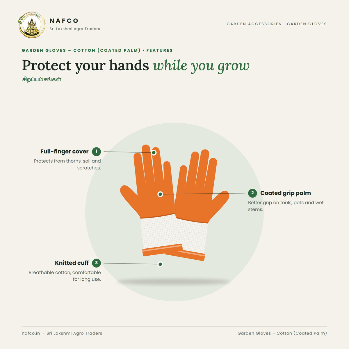 Garden Gloves – Cotton (Coated Palm) – features