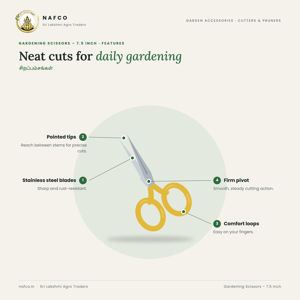 Gardening Scissors – 7.5 Inch – features