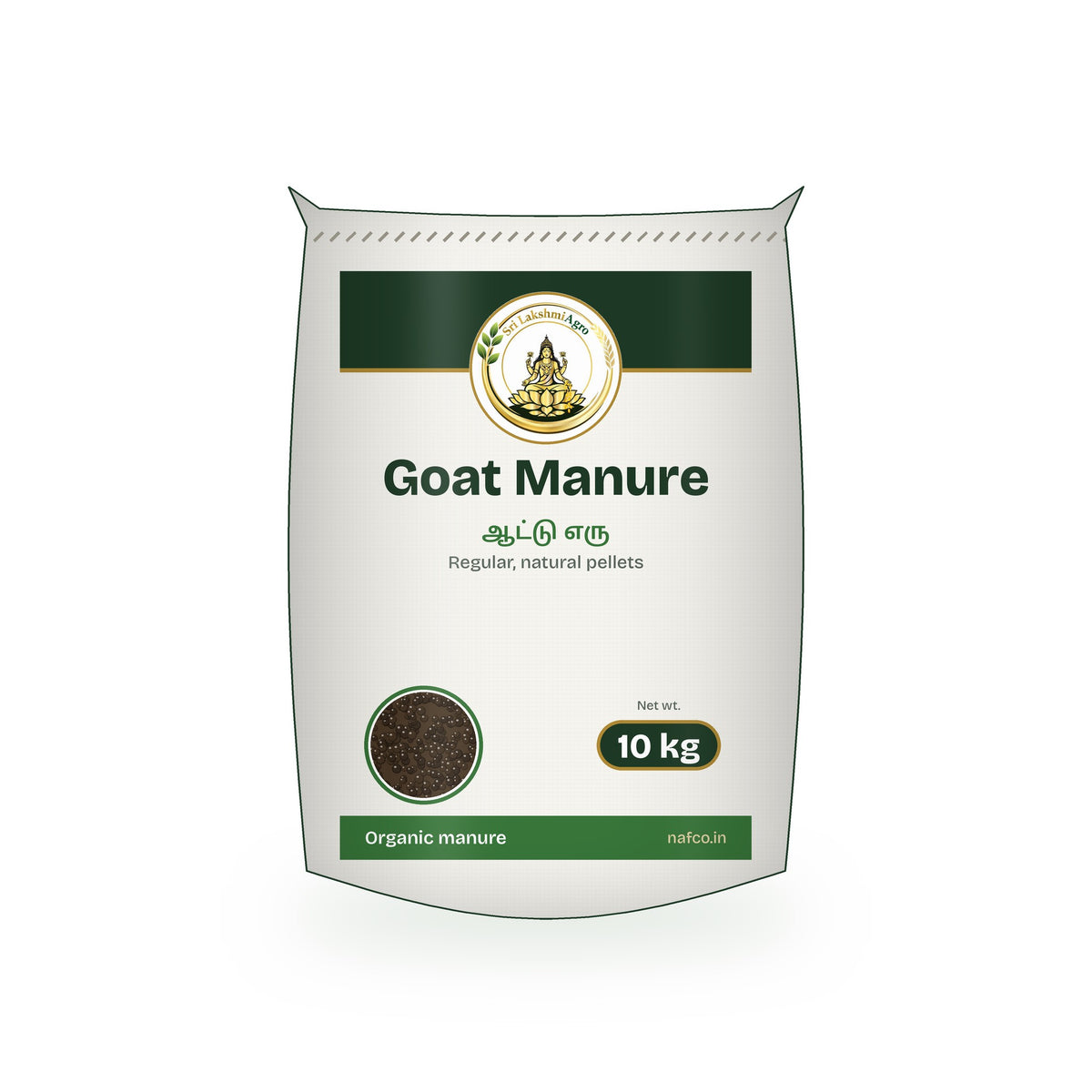 Goat Manure (Regular) – 10 kg in a Sri Lakshmi Agro woven sack