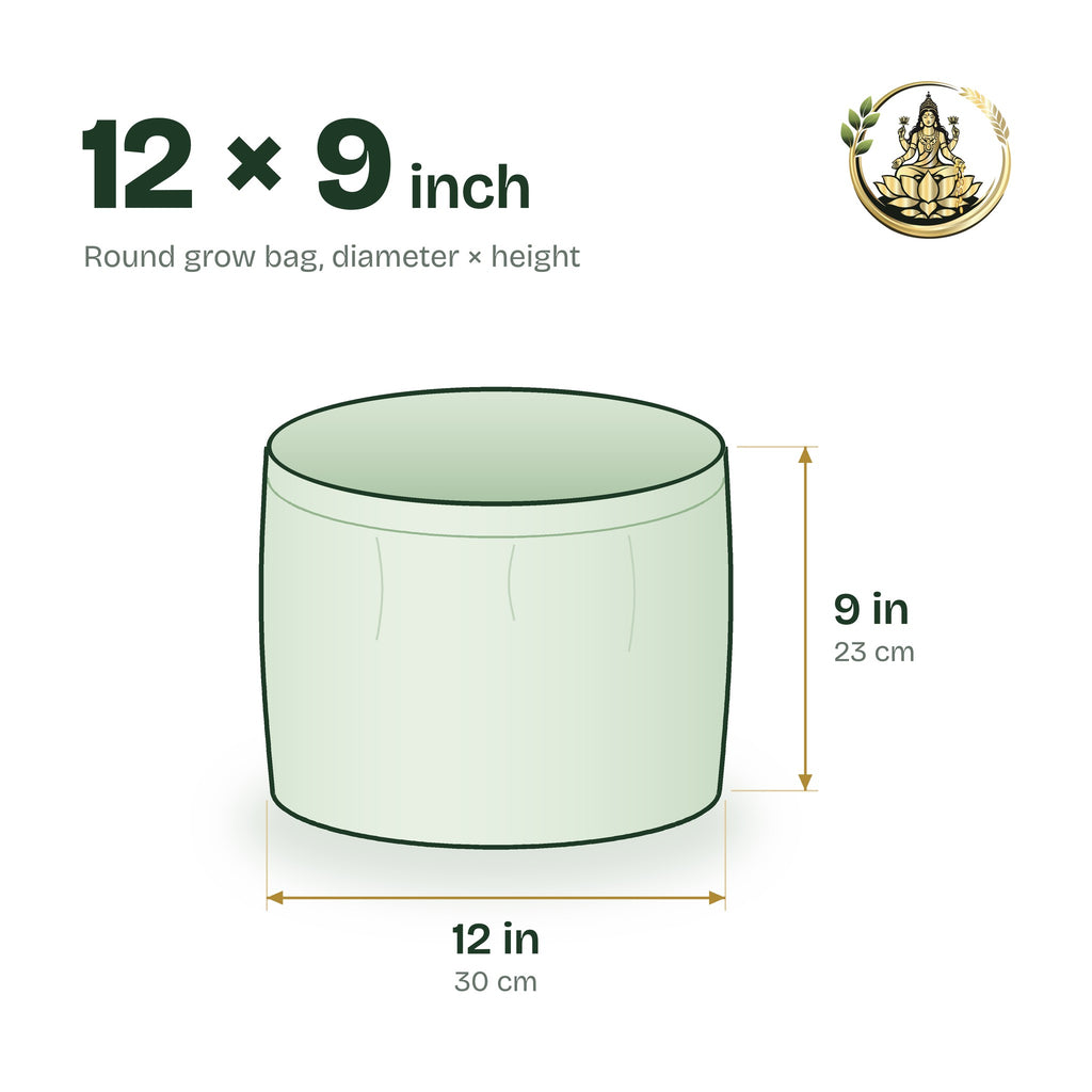 Size guide for the 12 × 9 inch round grow bag