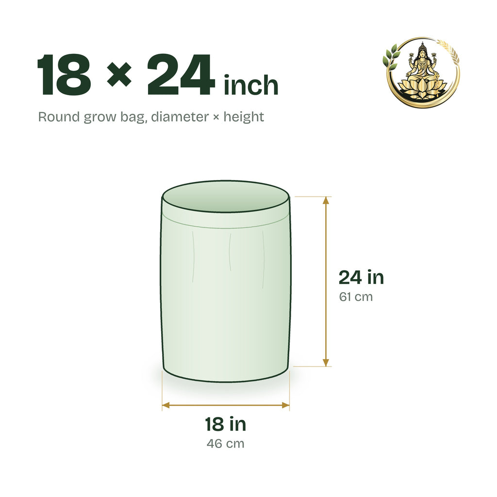Size guide for the 18 × 24 inch round grow bag
