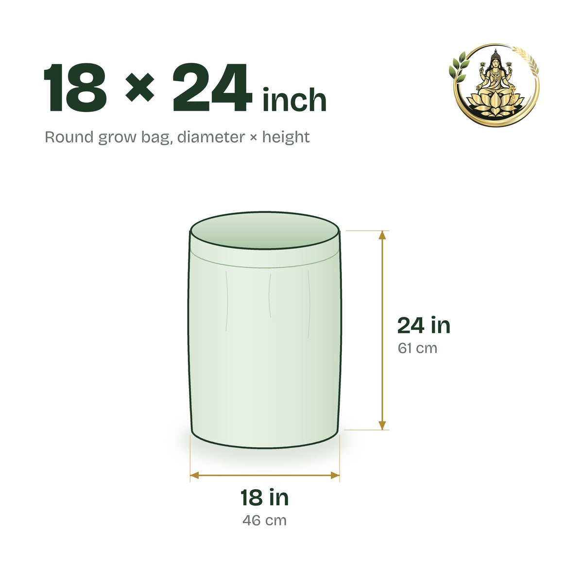 Size guide for the 18 × 24 inch round grow bag