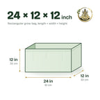 Size guide for the 24 × 12 × 12 inch rectangular grow bag