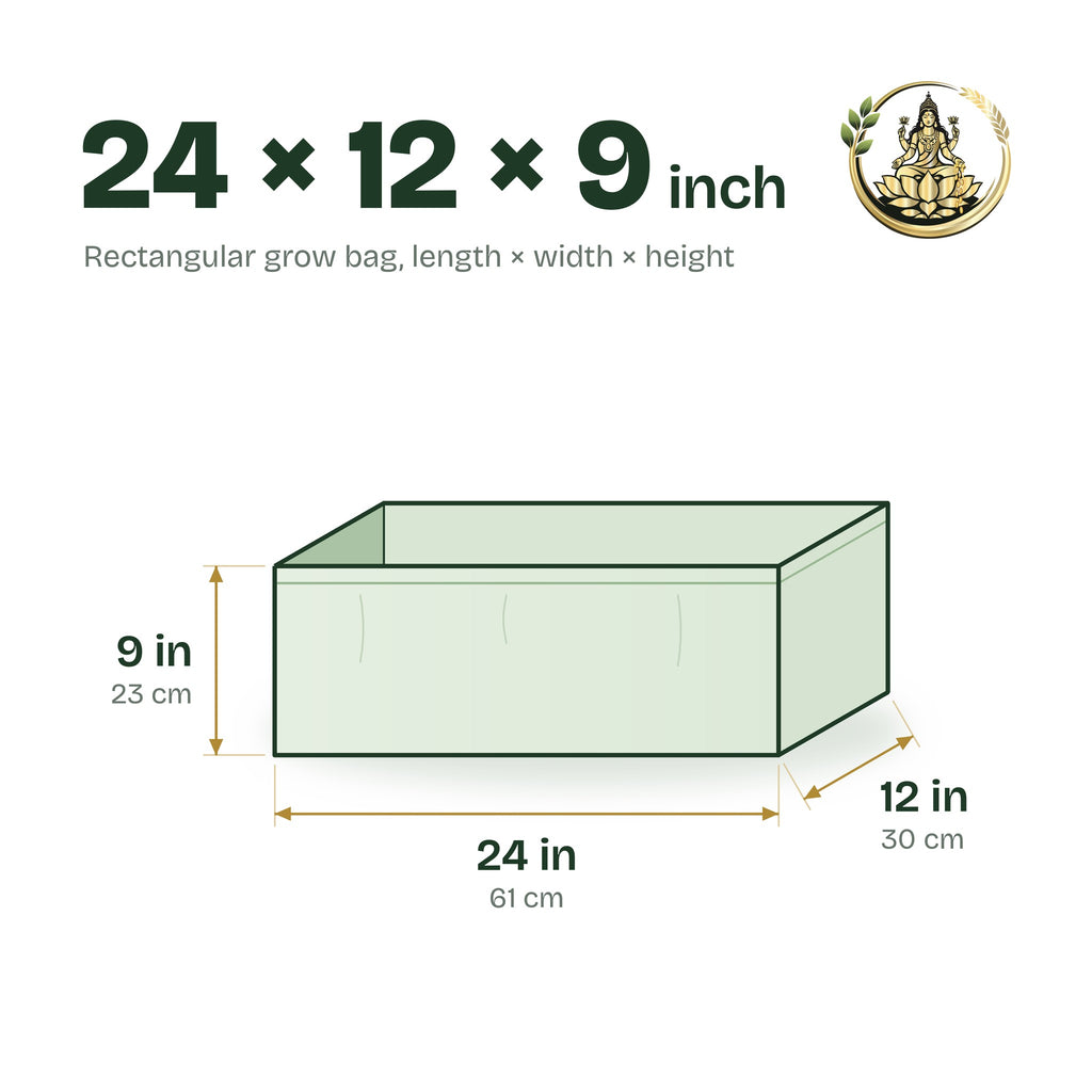 Size guide for the 24 × 12 × 9 inch rectangular grow bag