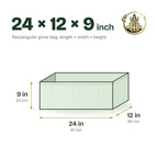 Size guide for the 24 × 12 × 9 inch rectangular grow bag