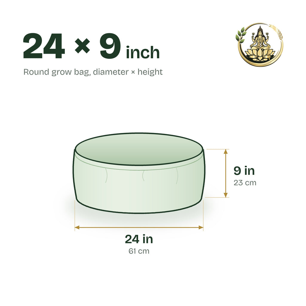 Size guide for the 24 × 9 inch round grow bag