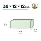 Size guide for the 36 × 12 × 12 inch rectangular grow bag