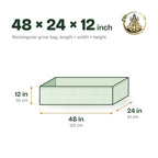 Size guide for the 48 × 24 × 12 inch rectangular grow bag