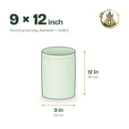 Size guide for the 9 × 12 inch round grow bag