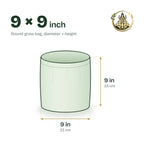 Size guide for the 9 × 9 inch round grow bag