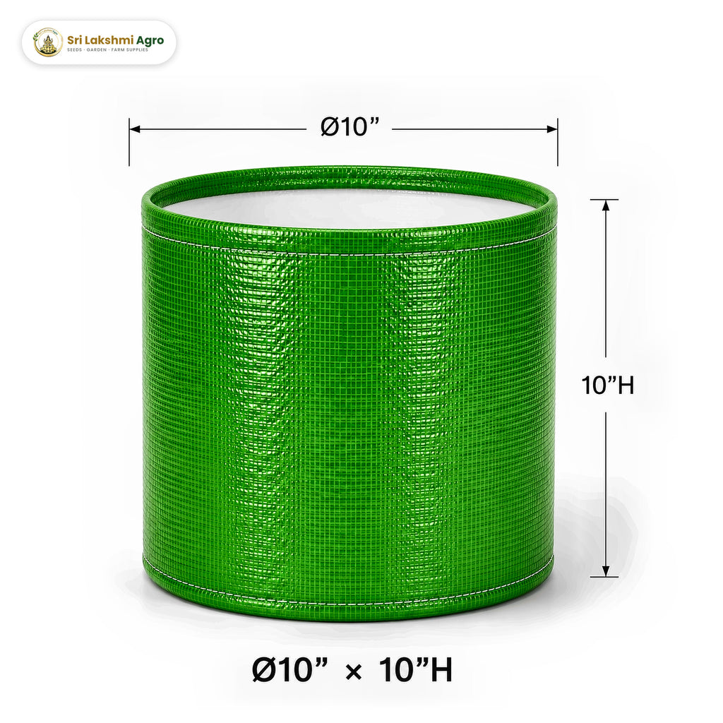 HDPE round grow bag, 10 × 10 inch (25 × 25 cm), holds about 13 litres