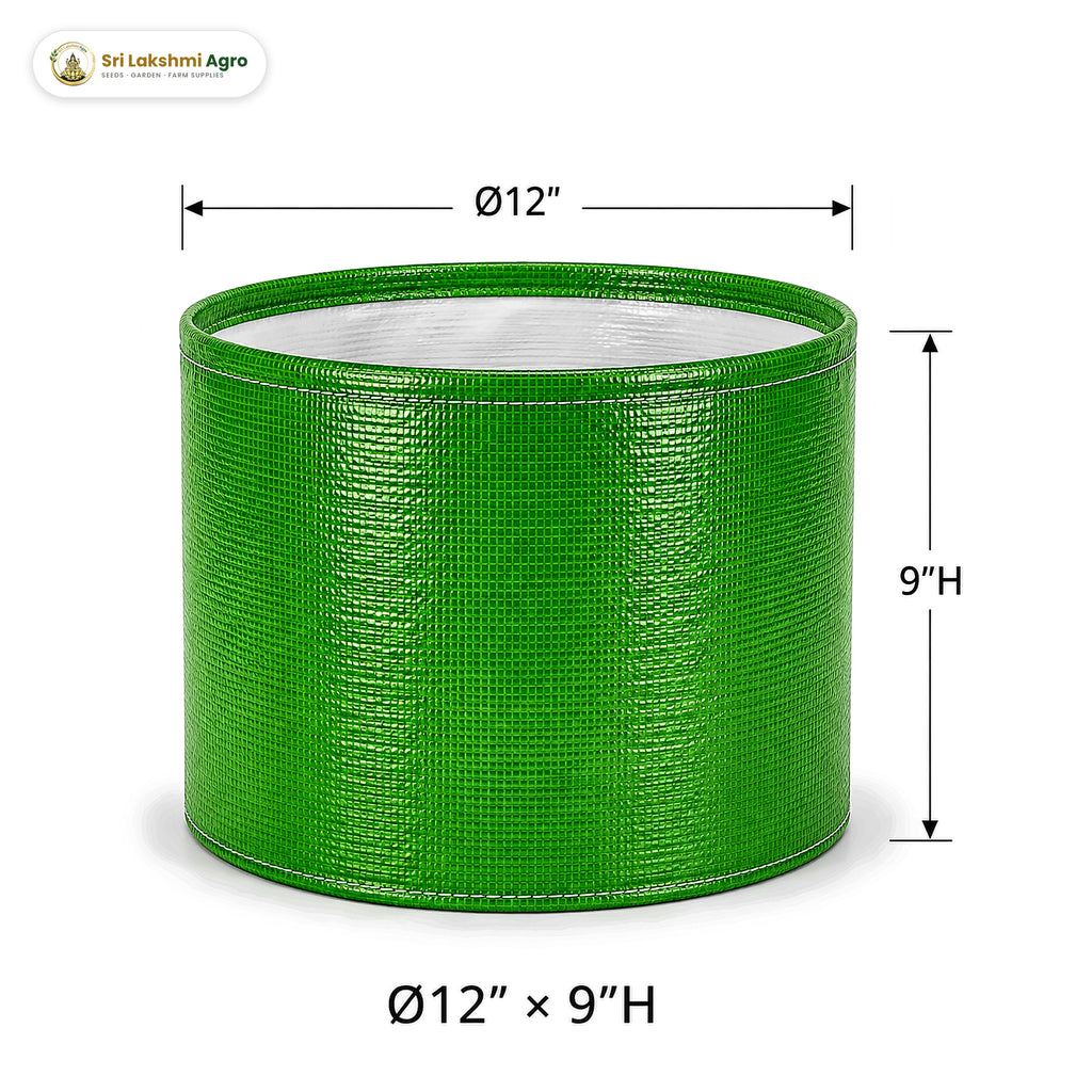 HDPE round grow bag, 12 × 9 inch (30 × 23 cm), holds about 17 litres