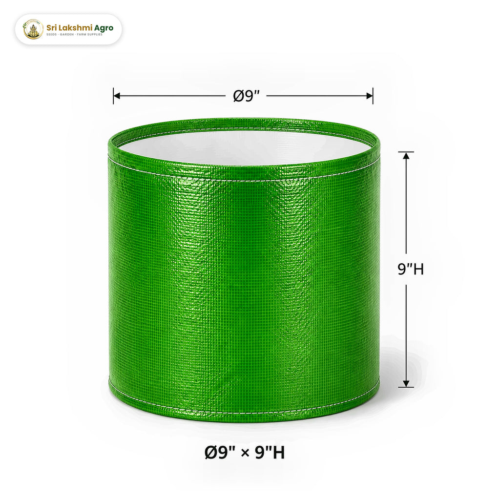 HDPE round grow bag, 9 × 9 inch (23 × 23 cm), holds about 9 litres