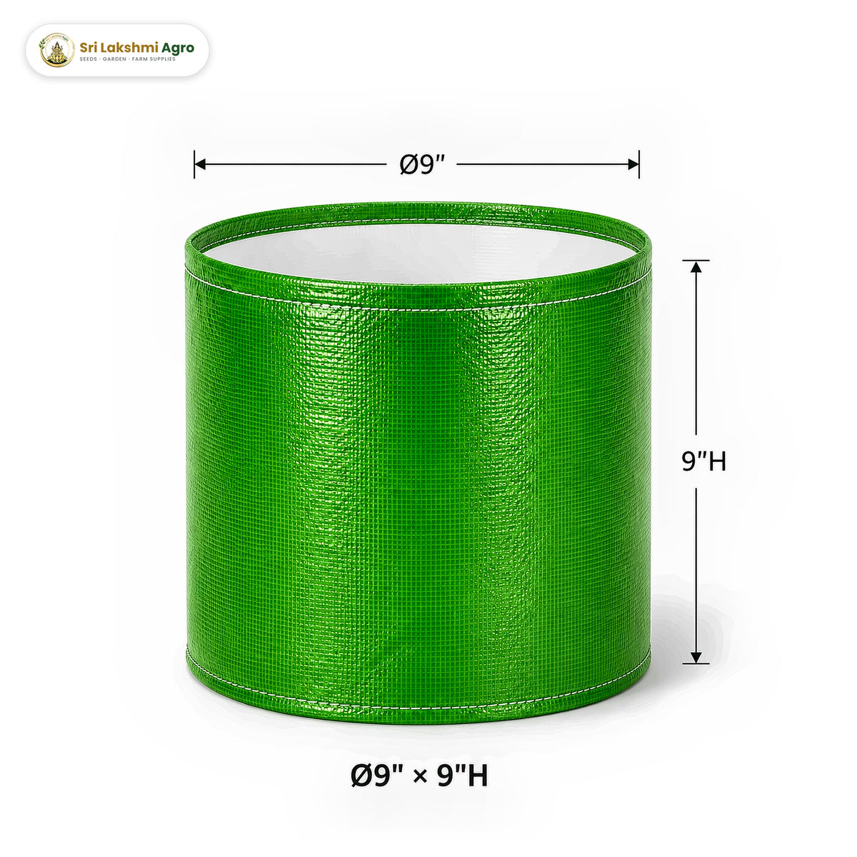 HDPE round grow bag, 9 × 9 inch (23 × 23 cm), holds about 9 litres