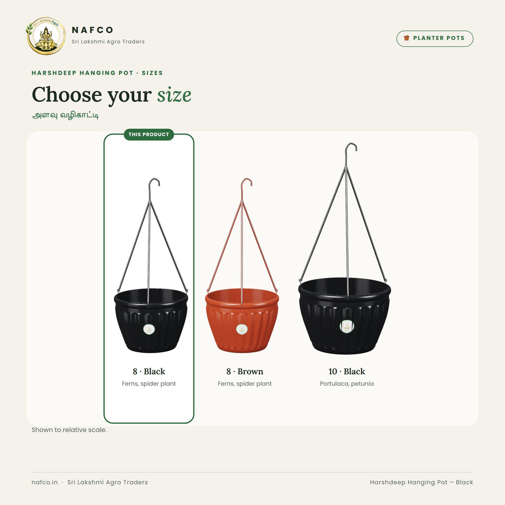 Harshdeep Hanging Pot – Black – size guide