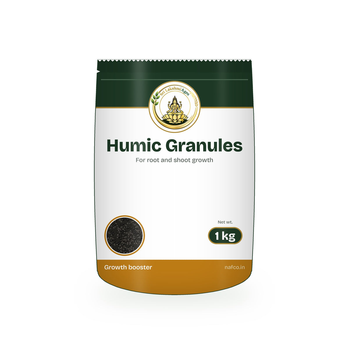 Humic Granules – 1 kg in a Sri Lakshmi Agro stand-up pouch