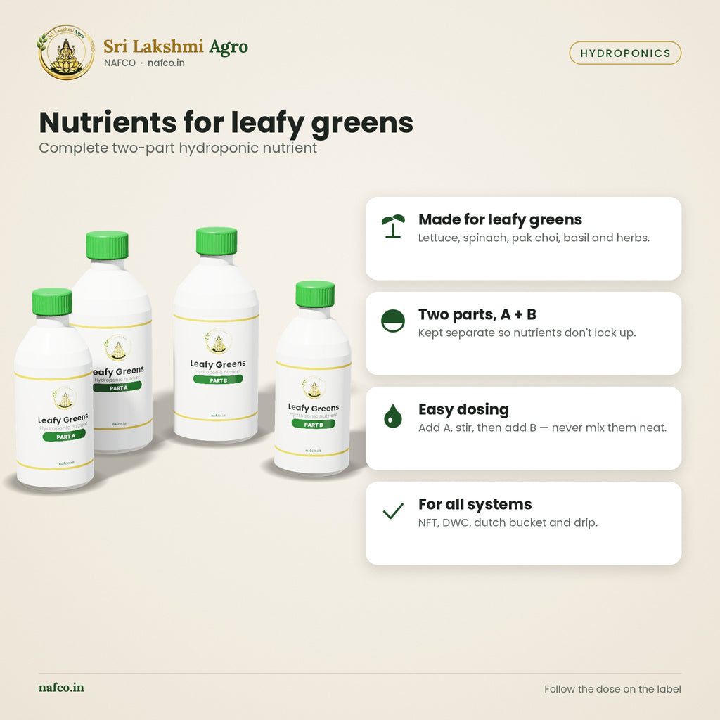Hydroponic Nutrients A + B – Leafy Greens – features