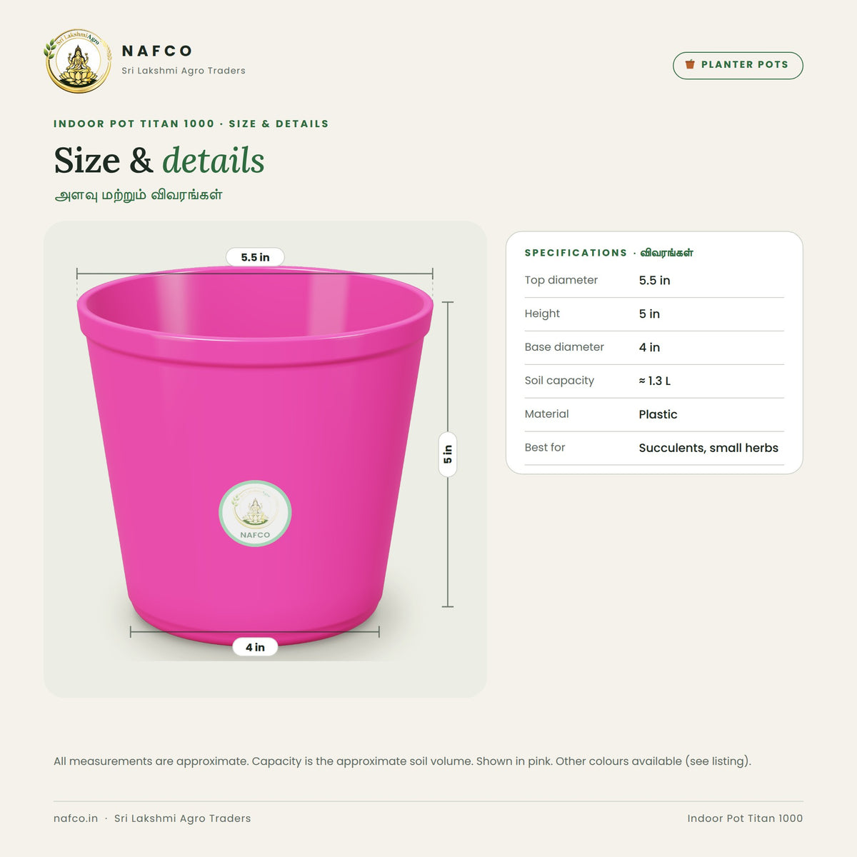Indoor Pot Titan 1000 – size and details