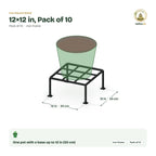 Iron Square Stand – 12×12 in, Pack of 10 size guide with dimensions and how many pots it holds